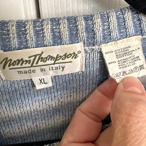 Vintage Norm Thompson Made Italy XL Striped Cotton Acrylic Knit Sweater Pullover - Picture 2 of 5